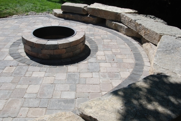 Inspiring Unilock Fire Pit With Black Metal Ring Brussels Pavers And Black Fire Pit North Arlington