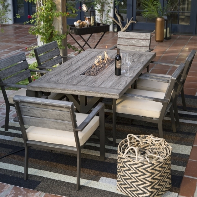 Picture of Belham Living Tulie 7 Piece Aluminum Fire Pit Patio Dining Set Outdoor Dining Sets With Fire Pit