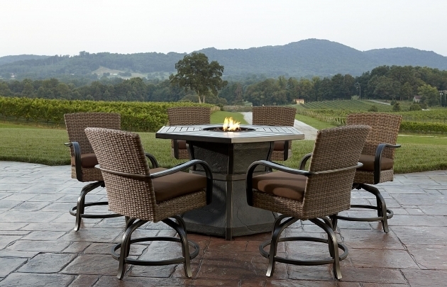 Stylish Agio Corseca 7 Piece Bar Set With Firepit Table 158499 Outdoor Dining Sets With Fire Pit