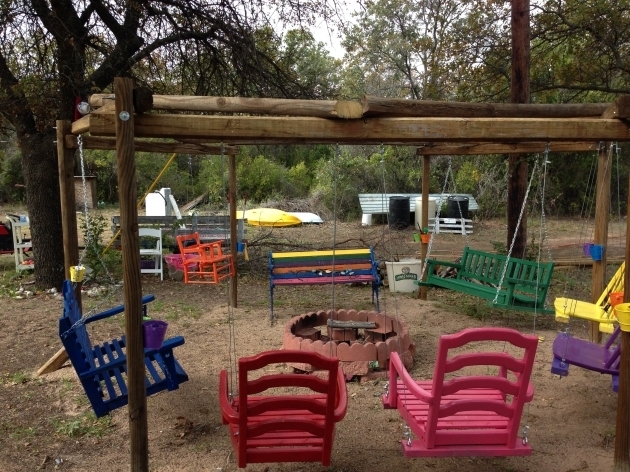 Stylish Fire Pit Swing Papaw Made The Frame And Memaw Made The Chairs Chairs Around Fire Pit