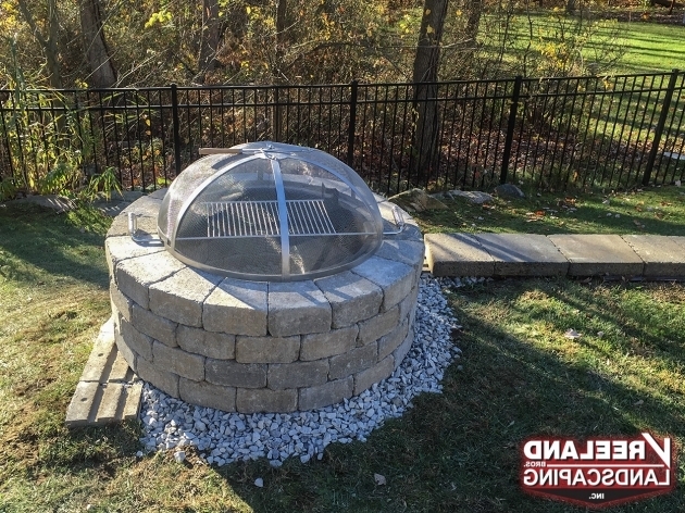 Image of Rockaway Nj Custom Built Fire Pit With Grill Installed At End Of Retaining Wall Blocks For Fire Pit