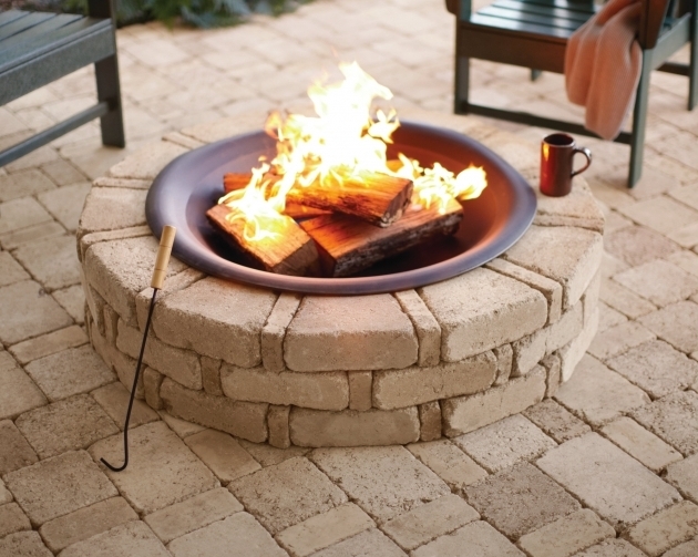 Stylish Garden Choosing Pavestone As The Fire Pit Kit Lowes Setting Dark Wood Burning Stone Fire Pit