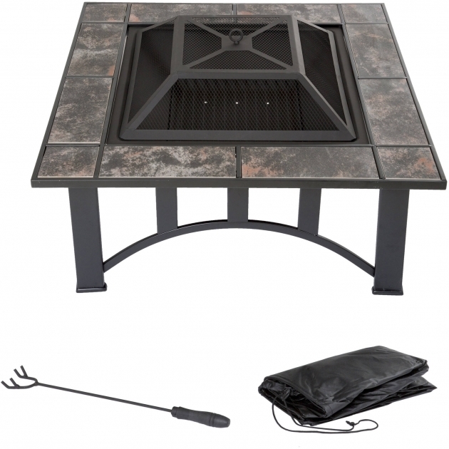 Stylish Fire Pit Set Wood Burning Pit Includes Screen Cover And Log Square Fire Pit Covers